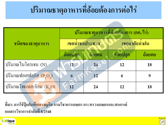 ปริมาณธาตุอาหาร ที่อ้อยต้องการ ต่อไร่