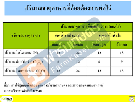 ปริมาณธาตุอาหาร ที่อ้อยต้องการ ต่อไร่