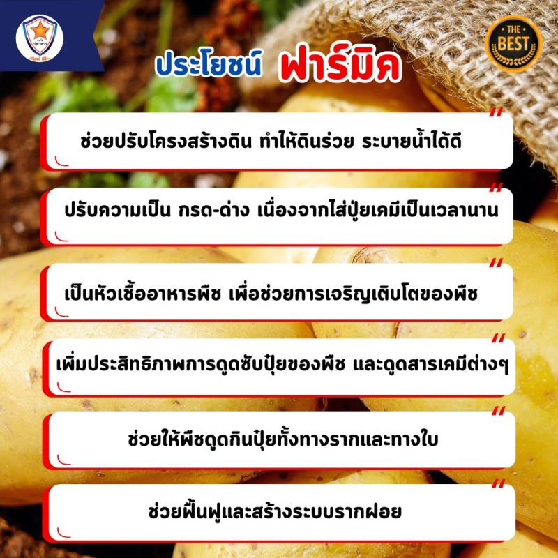 ฟาร์มิค ฮิวมิค แอซิด สารปรับปรุงดิน ฟื้นระบบราก ปลดปล่อยธาตุอาหาร เพิ่มผลผลิต สำหรับต้นมันฝรั่ง