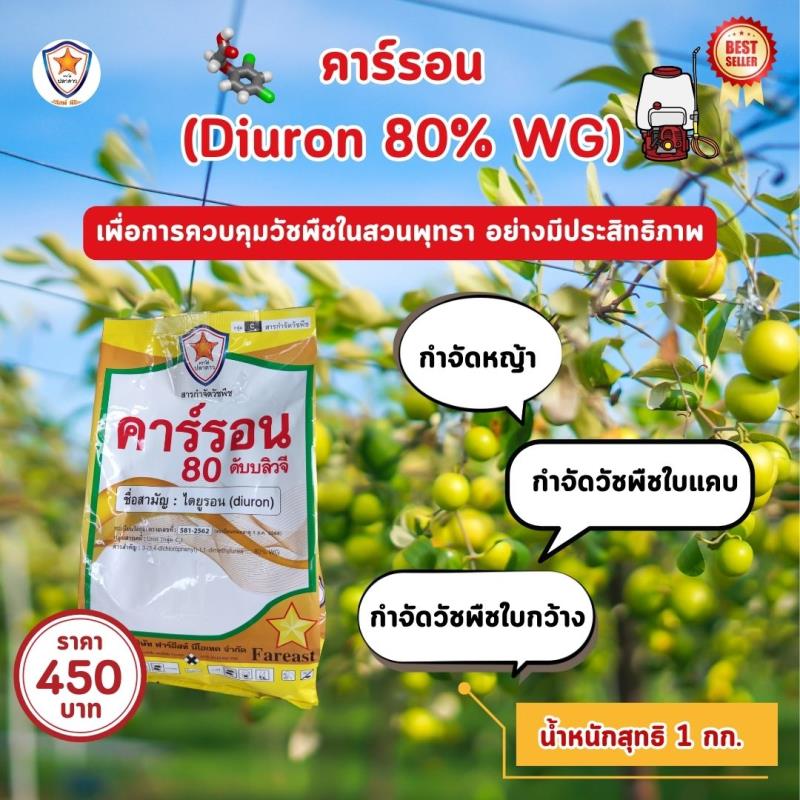 การควบคุมวัชพืชในสวนพุทราด้วยคาร์รอน (Diuron 80% WG)