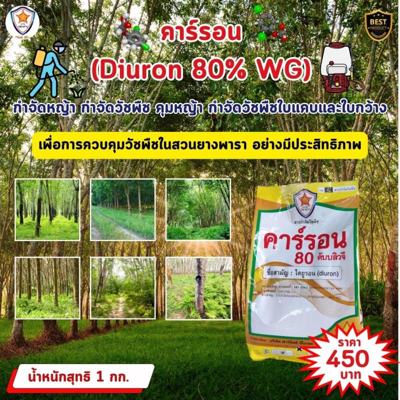 การใช้คาร์รอน (Diuron 80% WG) เพื่อกำจัดหญ้าและวัชพืชในสวนยางพารา