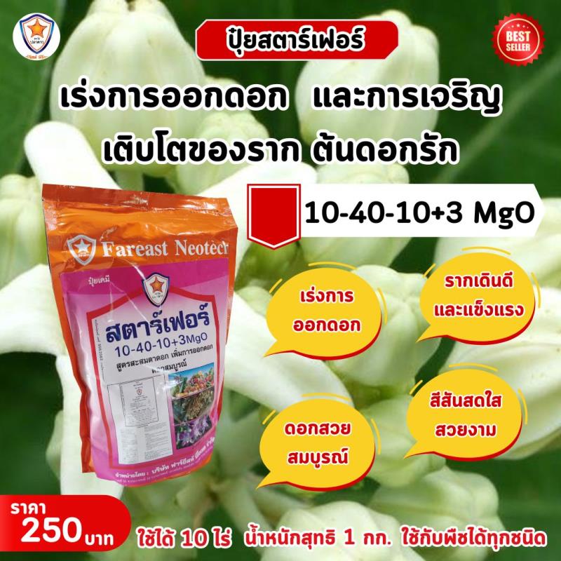 ปุ๋ยสตาร์เฟอร์ สูตร 10-40-10+3 MgO: เร่งการออกดอกและเร่งราก สำหรับต้นดอกรัก